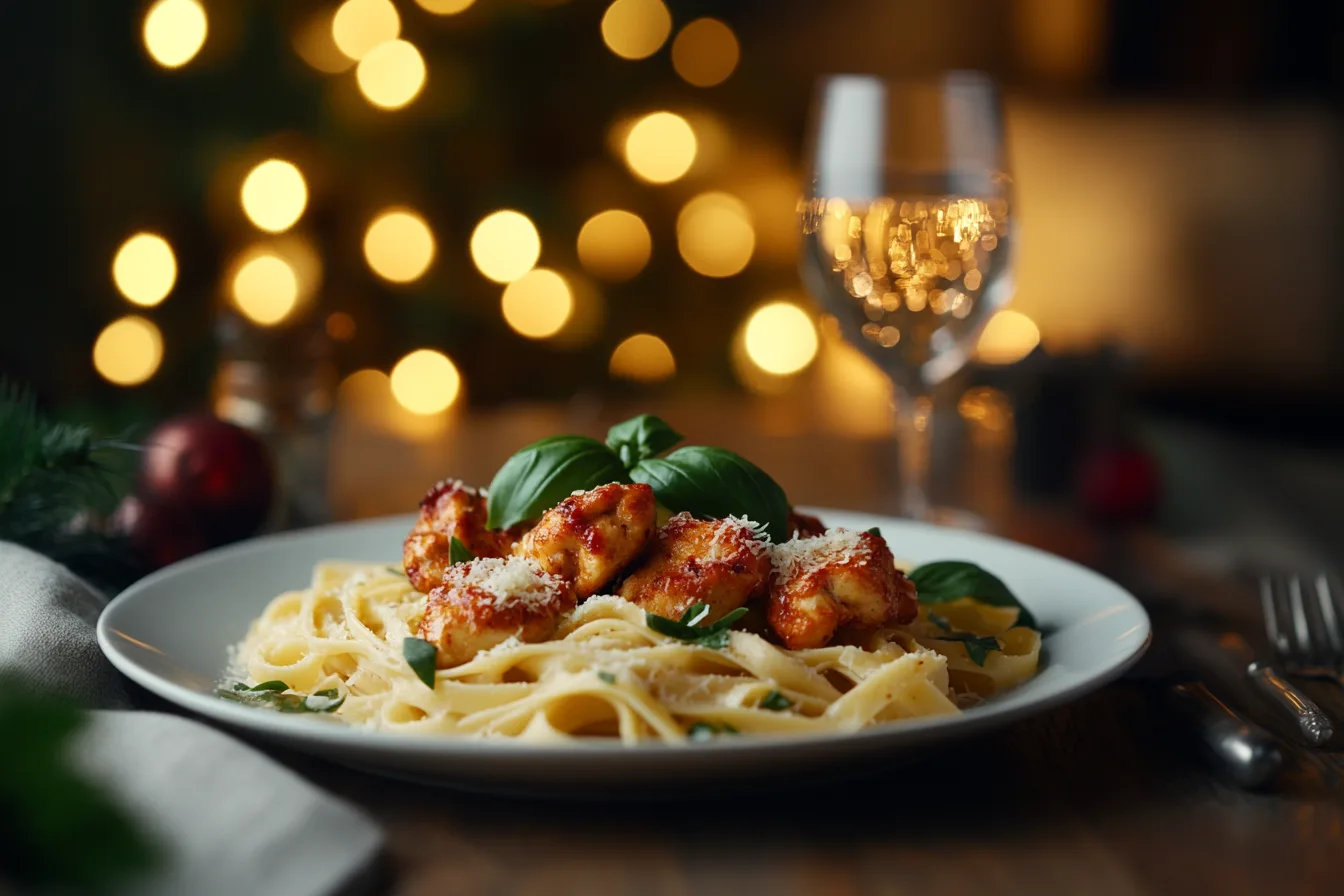 A plate of Marry Me Chicken Pasta with golden chicken, creamy sauce, and basil