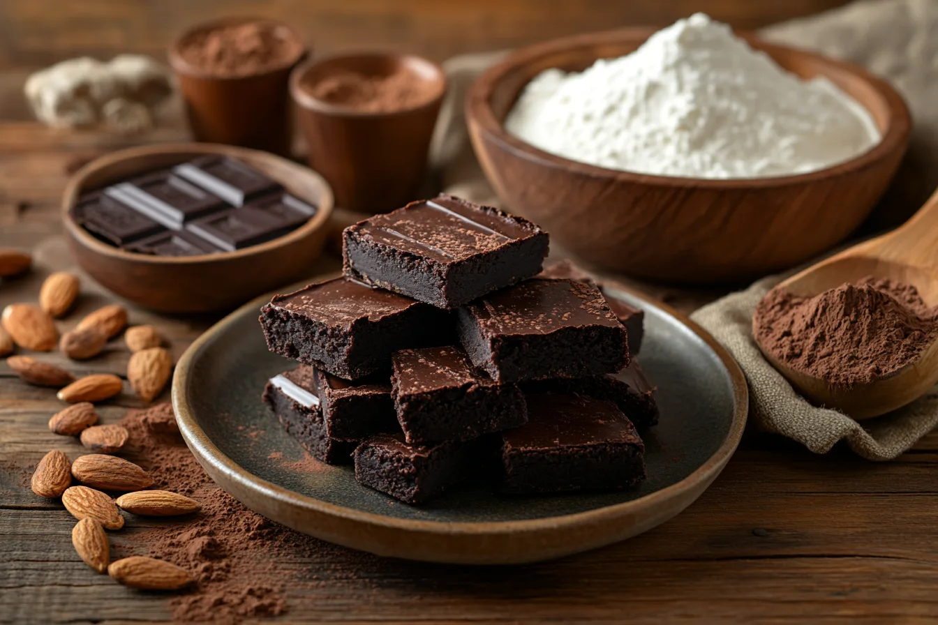 Low Calorie Brownies: The Ultimate Guide to Guilt-Free Chocolate Treats 5 Fudgy low calorie brownies with wholesome ingredients on a rustic table