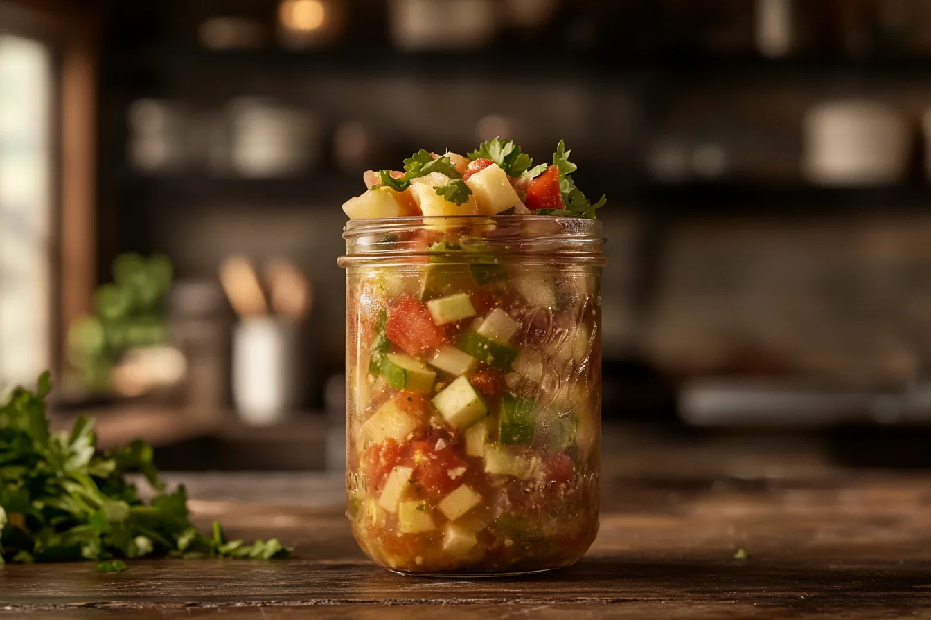 Jar of Chow Chow Relish on a Wooden Table