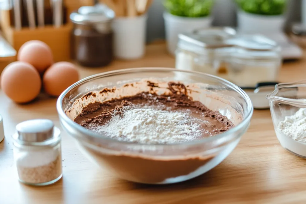 Low Calorie Brownies: The Ultimate Guide to Guilt-Free Chocolate Treats 2 Mixing the brownie batter with a wooden spoon in a glass bowl