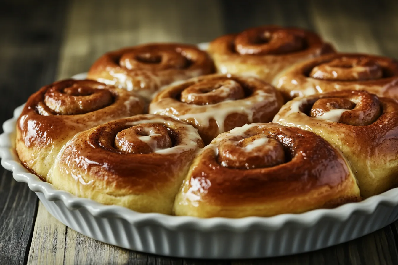 Freshly baked sweet rolls with a caramelized golden finish