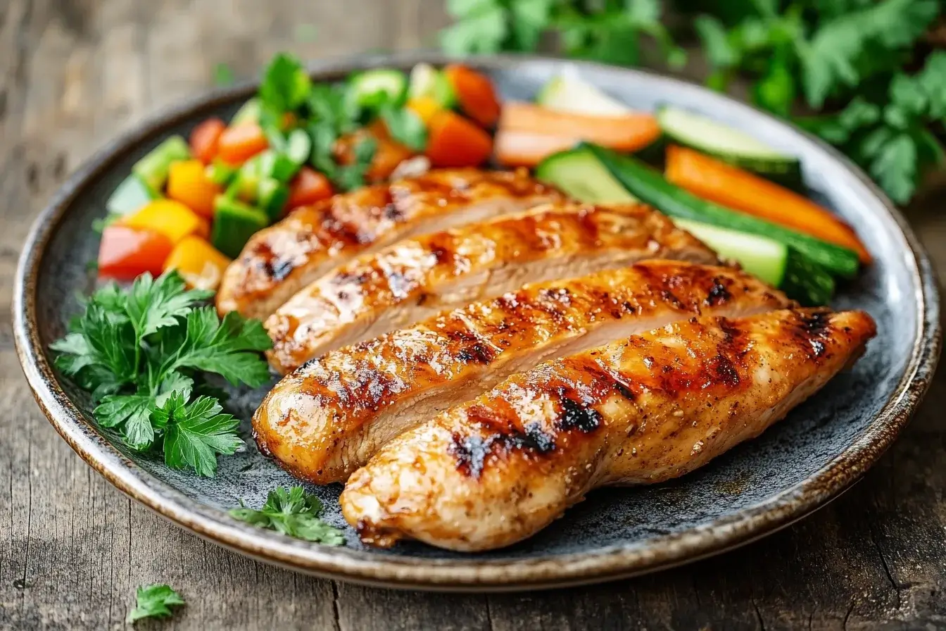 Grilled chicken marinated to perfection served with vegetables