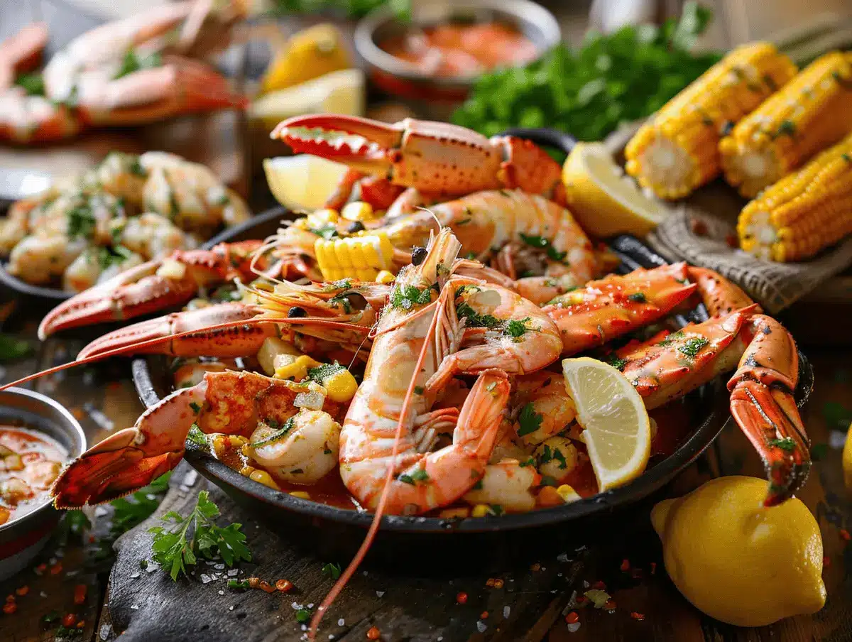 Seafood Boil Sauce — The Ultimate Garlic Butter Cajun Recipe 1 seafood boil sauce served with shrimp and crab