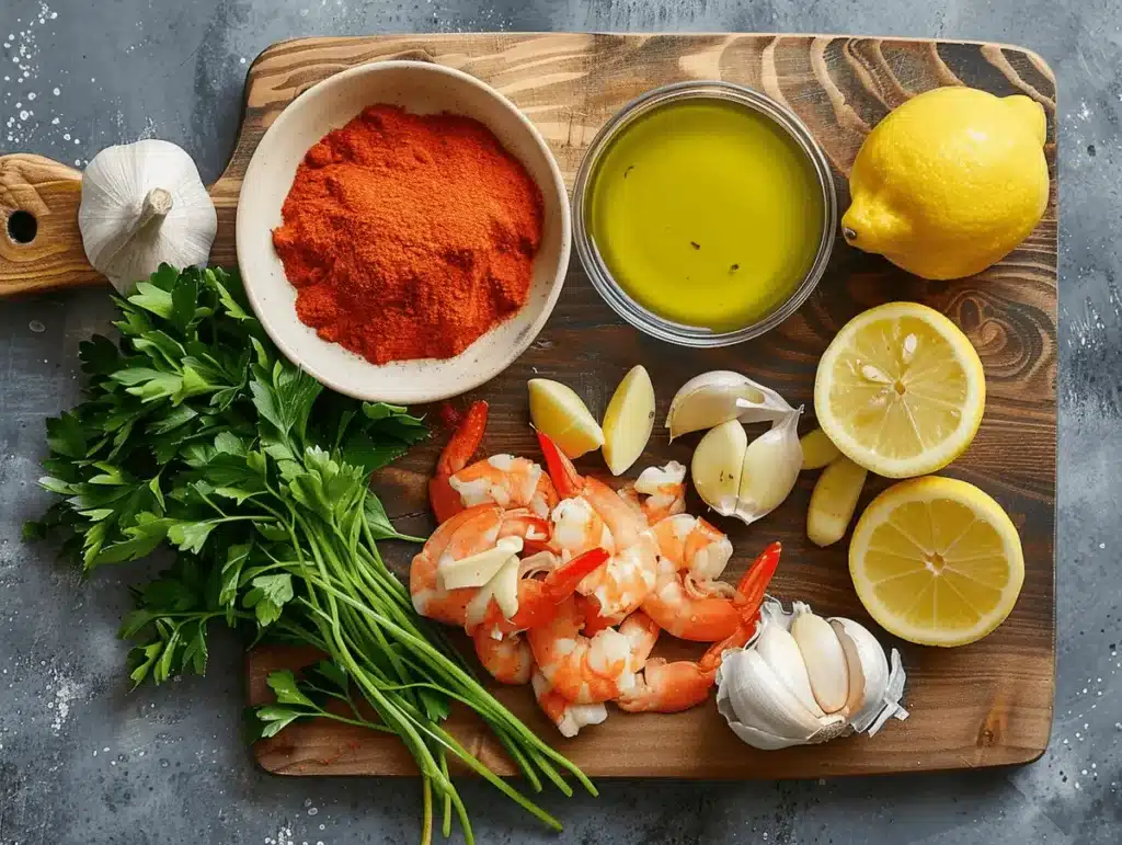 Seafood Boil Sauce — The Ultimate Garlic Butter Cajun Recipe 2 seafood boil sauce ingredients on wooden board