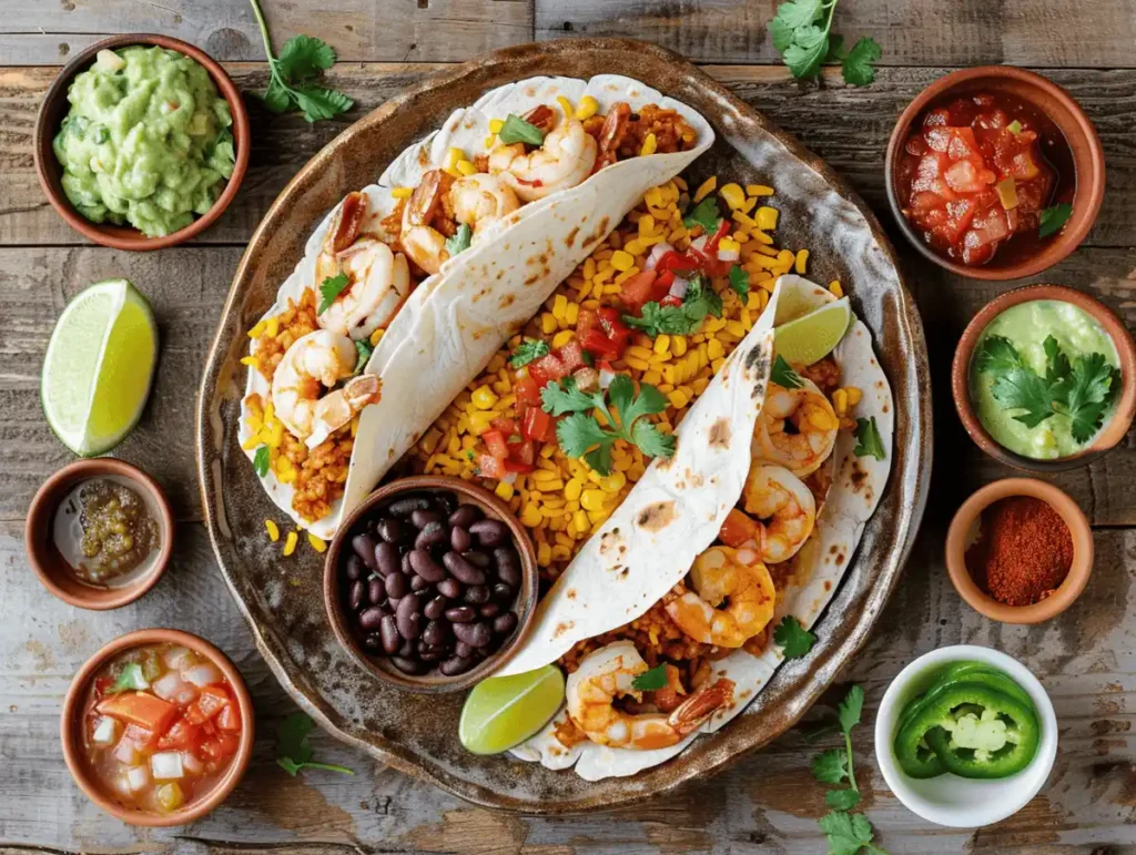 Shrimp Burrito Recipe: Flavor-Packed Healthy Twist 5 shrimp burrito with Mexican rice, beans, and corn sides