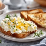 creamy cottage cheese eggs served with toast and herbs in morning light