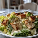 serving Salmon Caesar Salad with creamy dressing and fresh greens