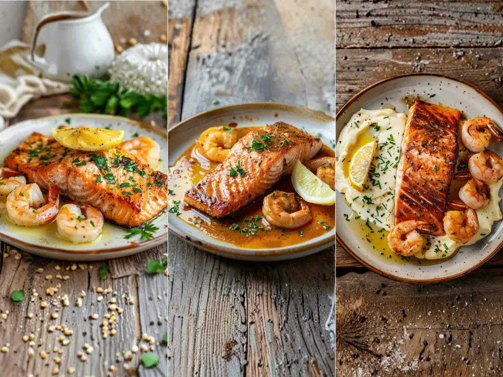 Salmon and Shrimp Recipe (One-Pan Flavorful Seafood Dinner) 4 Variations of the salmon and shrimp recipe: creamy, Cajun, and Mediterranean.