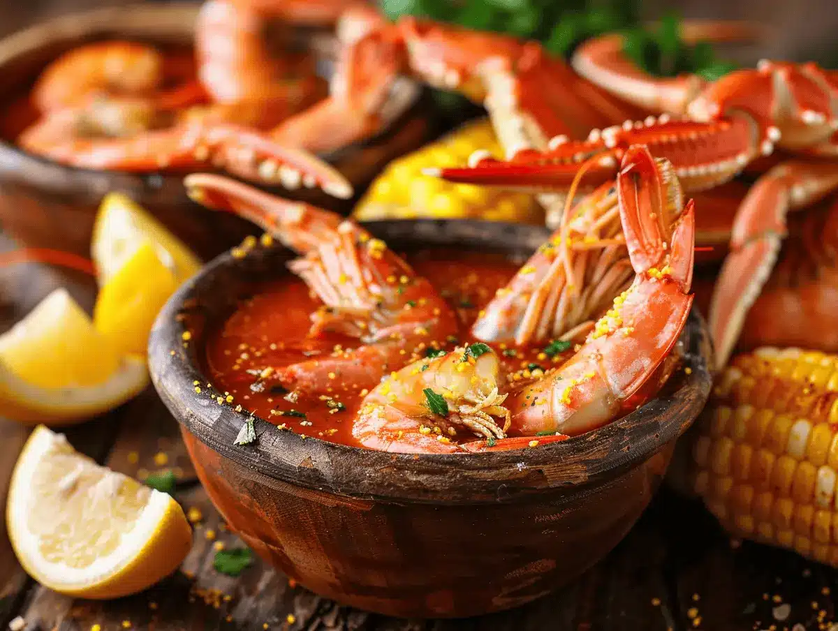 Seafood Boil Sauce — The Ultimate Garlic Butter Cajun Recipe 5 seafood boil sauce served with shrimp and crab