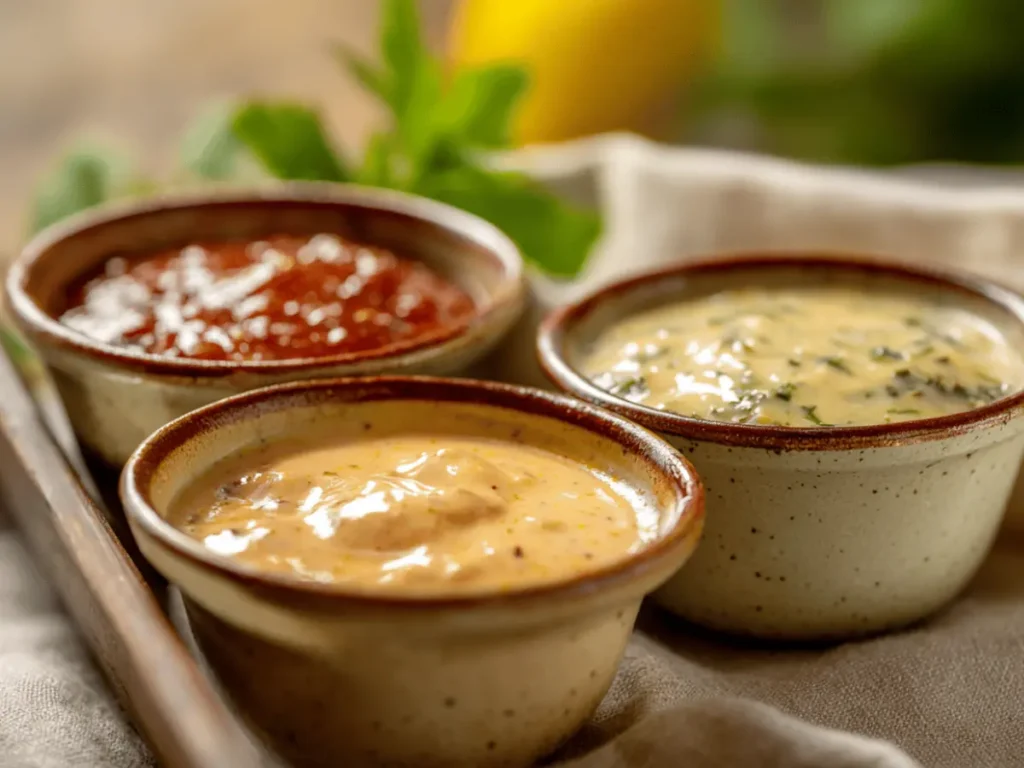 seafood cajun boil recipe sauce variations in small bowls